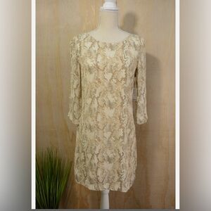 Old Navy brown and cream SNAKESKIN print 3/4 sleeve sheath dress Back zip size S